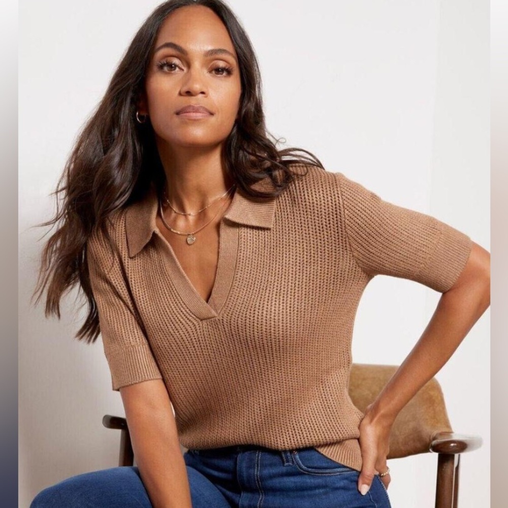 Evereve Adeline Polo Pullover Brown Knit Women’s Size XS